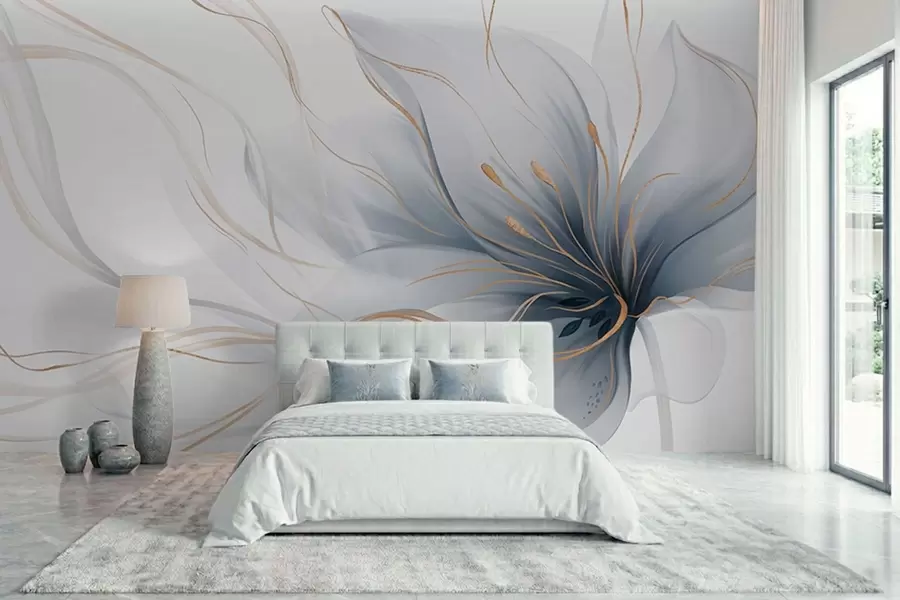 zidne murale Apstraktni plavi cvijet s tekućim linijama u stilu fluidne umjetnosti w05428