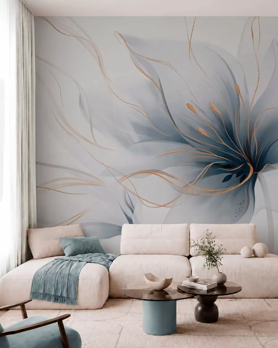 zidne murale Apstraktni plavi cvijet s tekućim linijama u stilu fluidne umjetnosti w05428