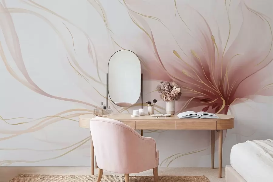 zidne murale Apstraktni ružičasti cvijet s tekućim linijama u stilu fluidne umjetnosti w05428v1