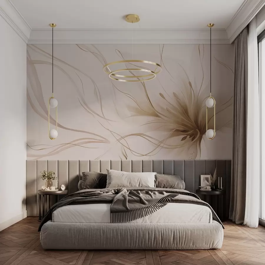 zidne murale Apstraktni bež cvijet s tekućim linijama u stilu fluidne umjetnosti w05428v2