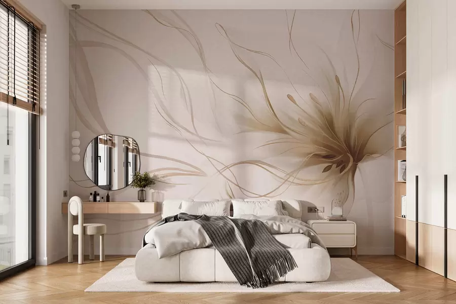 zidne murale Apstraktni bež cvijet s tekućim linijama u stilu fluidne umjetnosti w05428v2