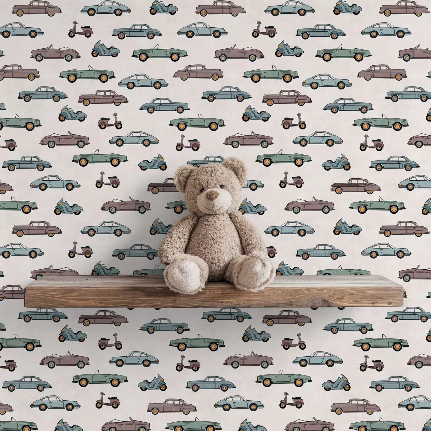 zidne murale Retro automobili i skuteri na svijetloj pozadini a01172