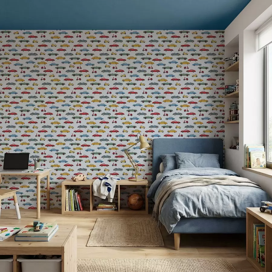 zidne murale Retro automobili i skuteri na plavoj pozadini a01172v2