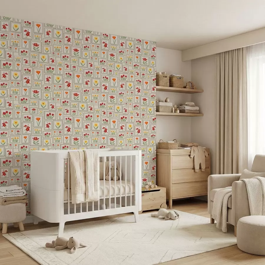 zidne murale Uokvirene cvjetne ilustracije u toplim tonovima a01173