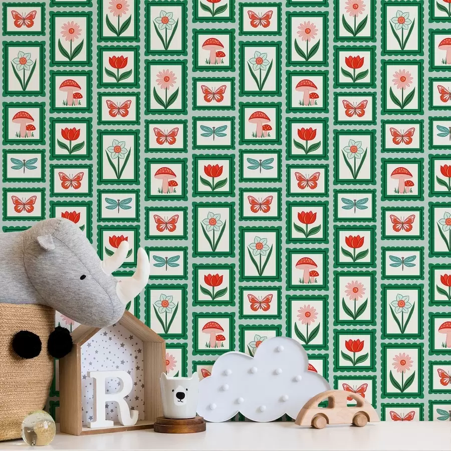 zidne murale Uokvireno cvijeće, gljive i leptiri a01175