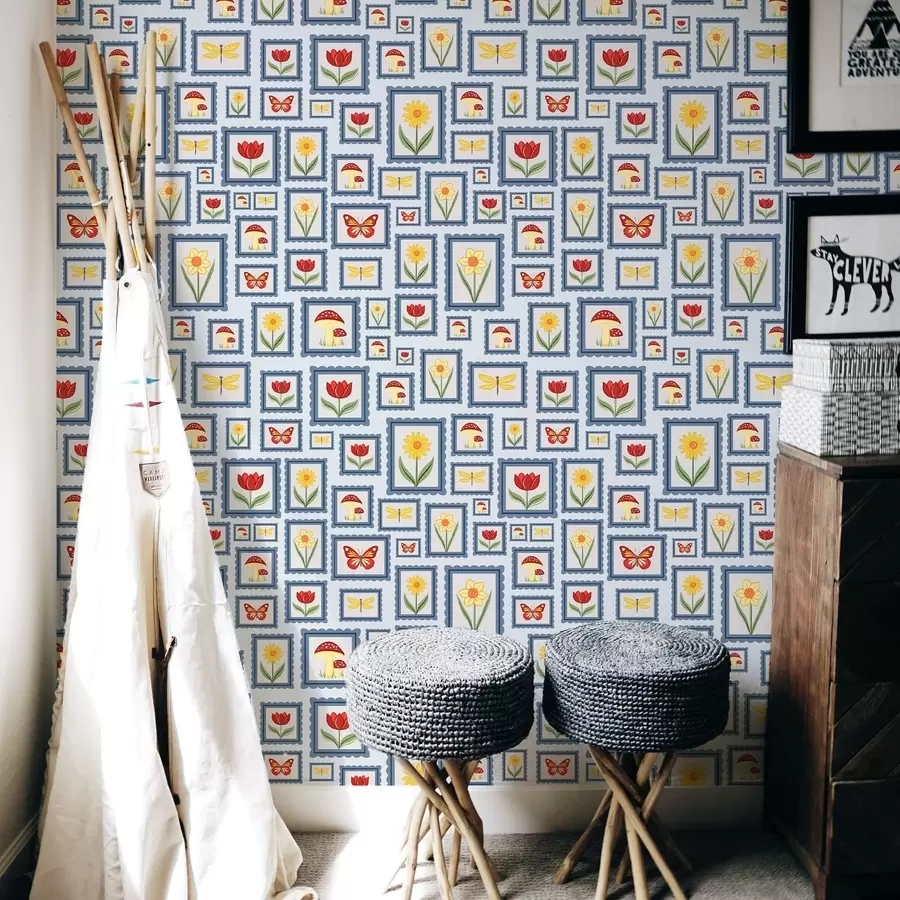 zidne murale Uokvirene ilustracije na plavoj pozadini a01176