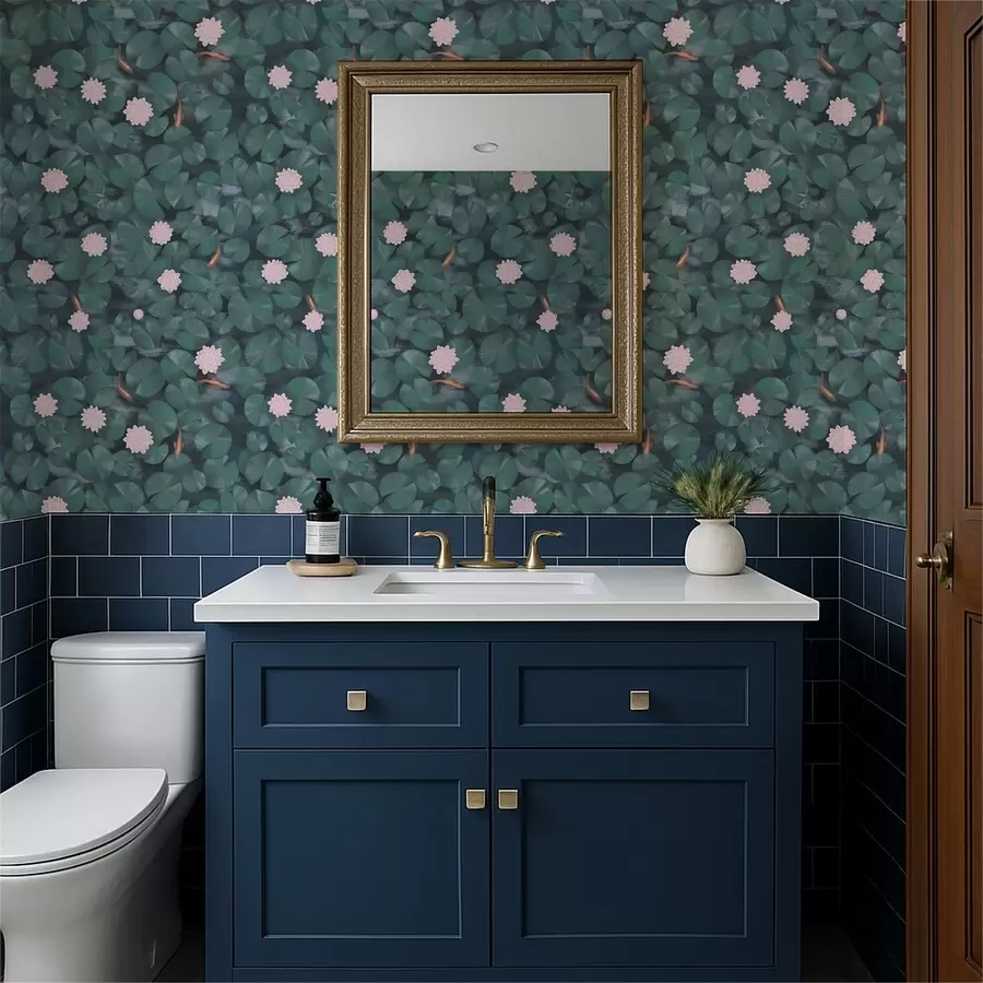 zidne murale Lopoči s cvijećem i ribom na tamnoj pozadini a01177