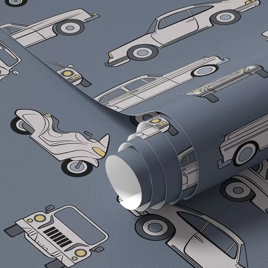 zidne murale Retro automobili i skuteri na plavoj pozadini a01178