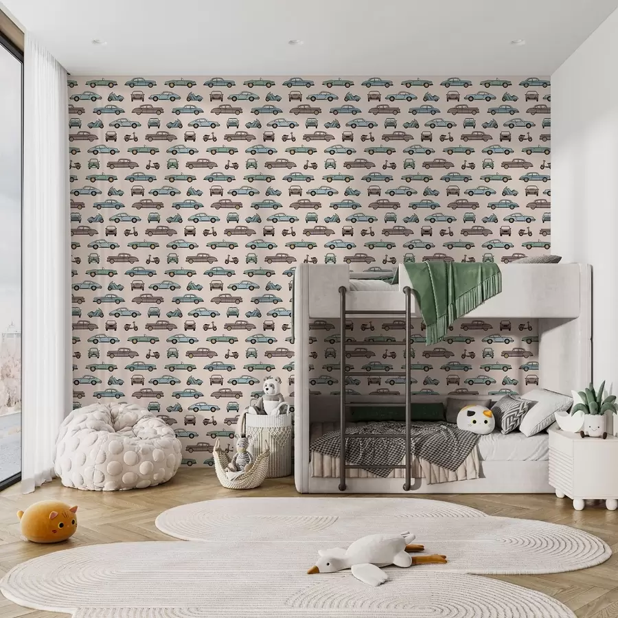 zidne murale Retro automobili i skuteri na bež pozadini a01178v1