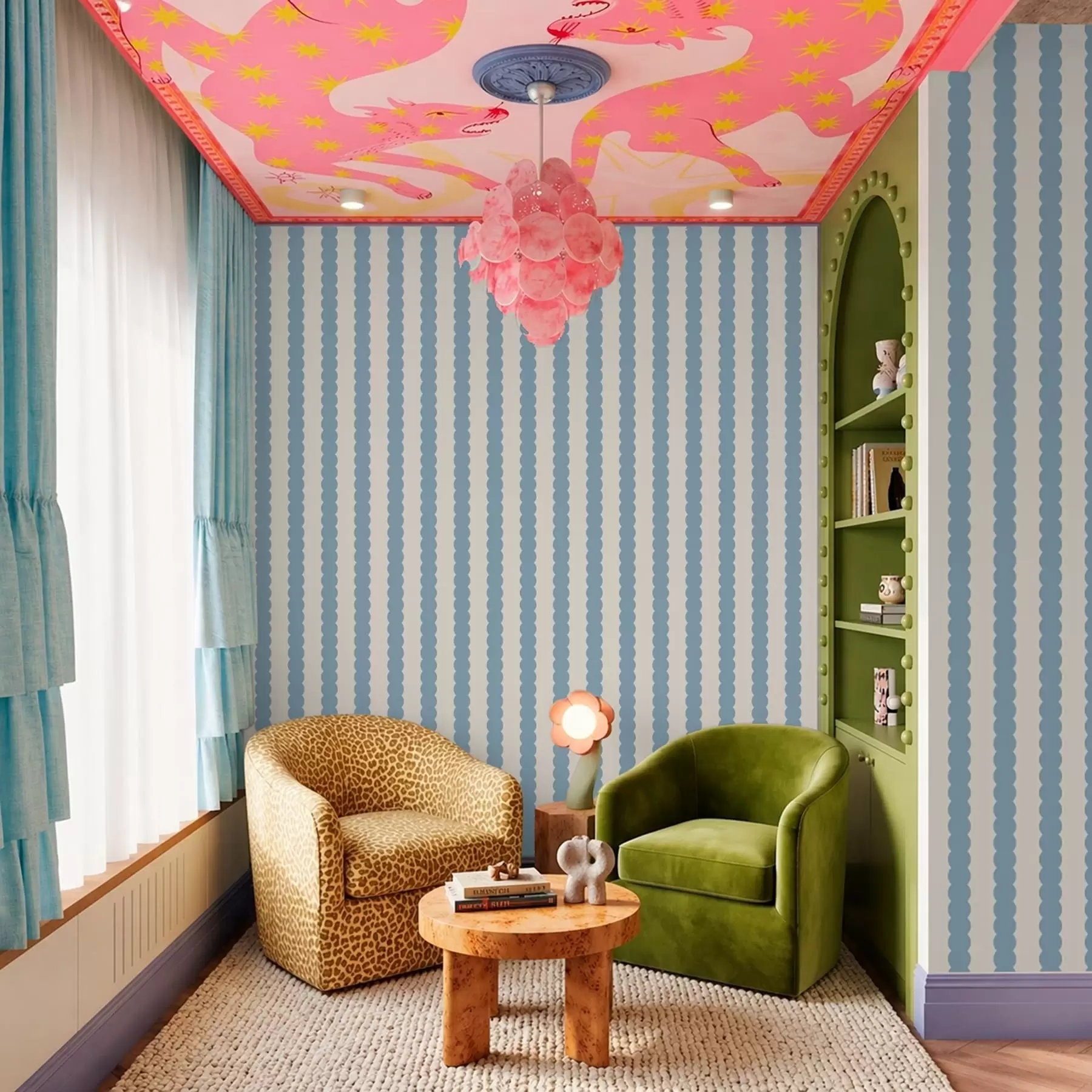 zidne murale Plave valovite pruge u minimalističkom stilu a01182