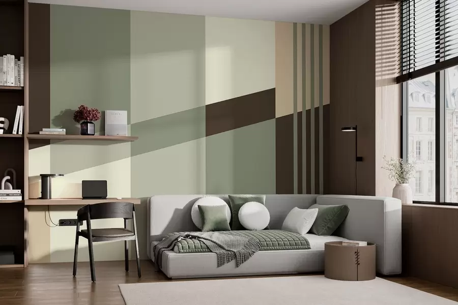 zidne murale Decentni geometrijski dizajni u nijansama maslinaste, bež i smeđe w05390
