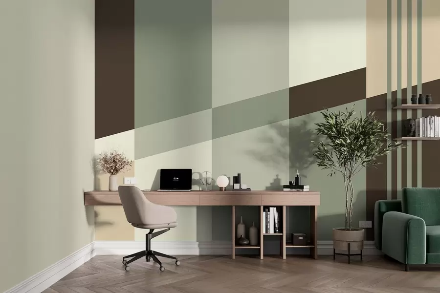 zidne murale Decentni geometrijski dizajni u nijansama maslinaste, bež i smeđe w05390