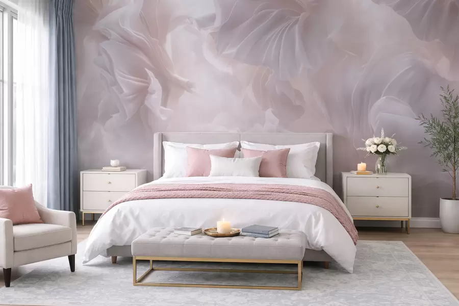 zidne murale Apstraktni cvjetni oblici s tekućim laticama u pastelnim nijansama w09841