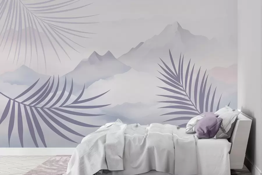 zidne murale Palmino lišće na pozadini planina w05548