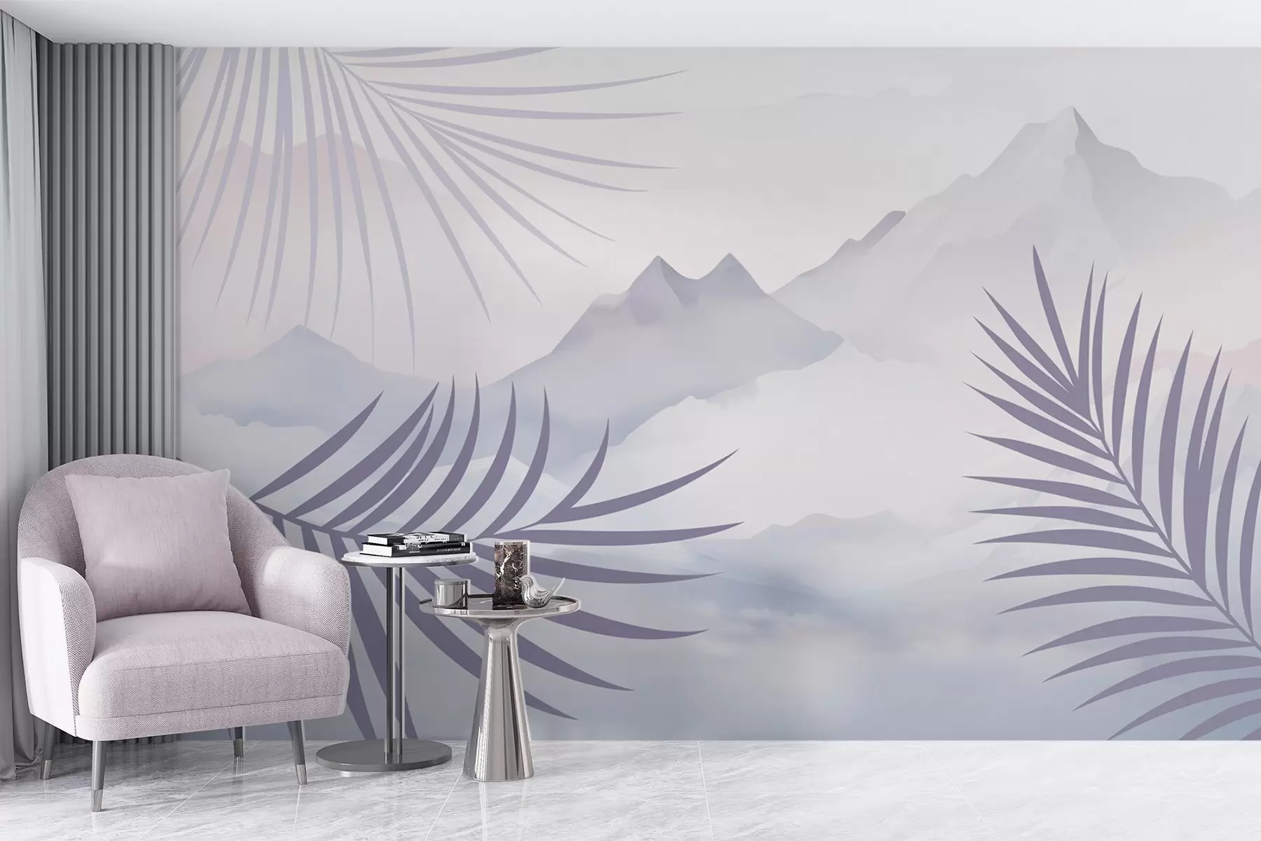 zidne murale Palmino lišće na pozadini planina w05548