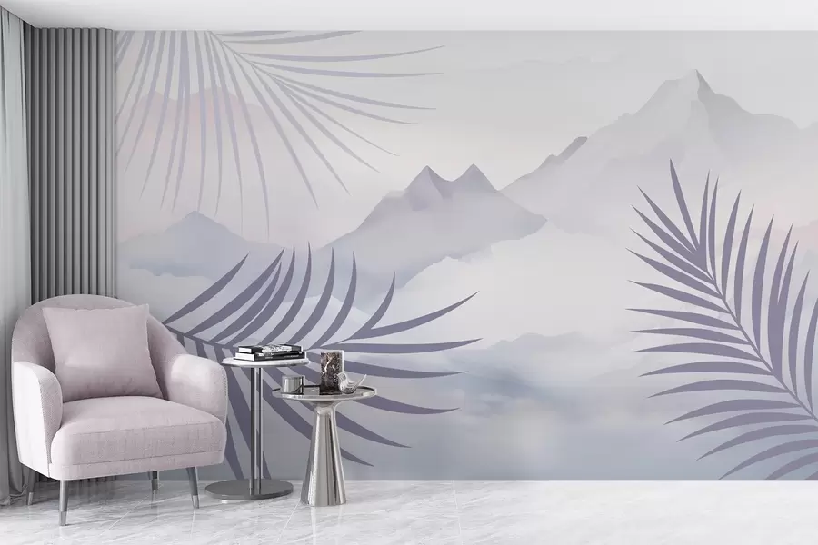 zidne murale Palmino lišće na pozadini planina w05548