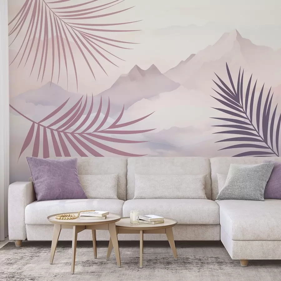 zidne murale Palmino lišće na pozadini planina w05548v1