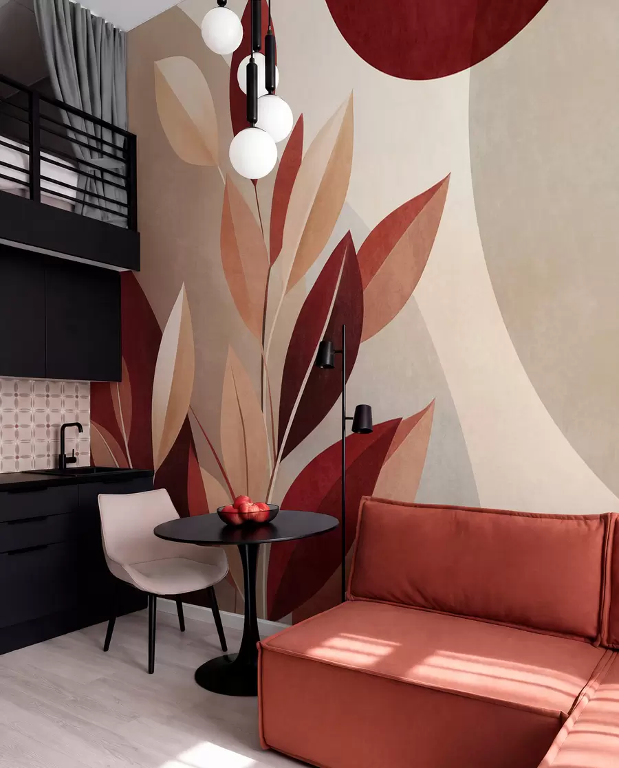 zidne murale Kolaž bordo lišća w09829