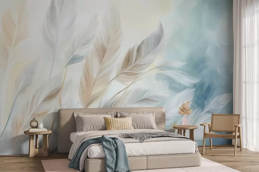 zidne murale Teksturirano pastelno perje s mekim, tankim rubovima, na pozadini u akvarelnom stilu w09833