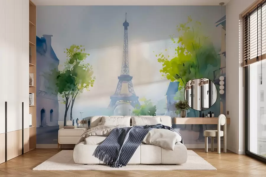 zidne murale Pariz, gradski pejzaž u akvarelnom stilu à la prima w05566