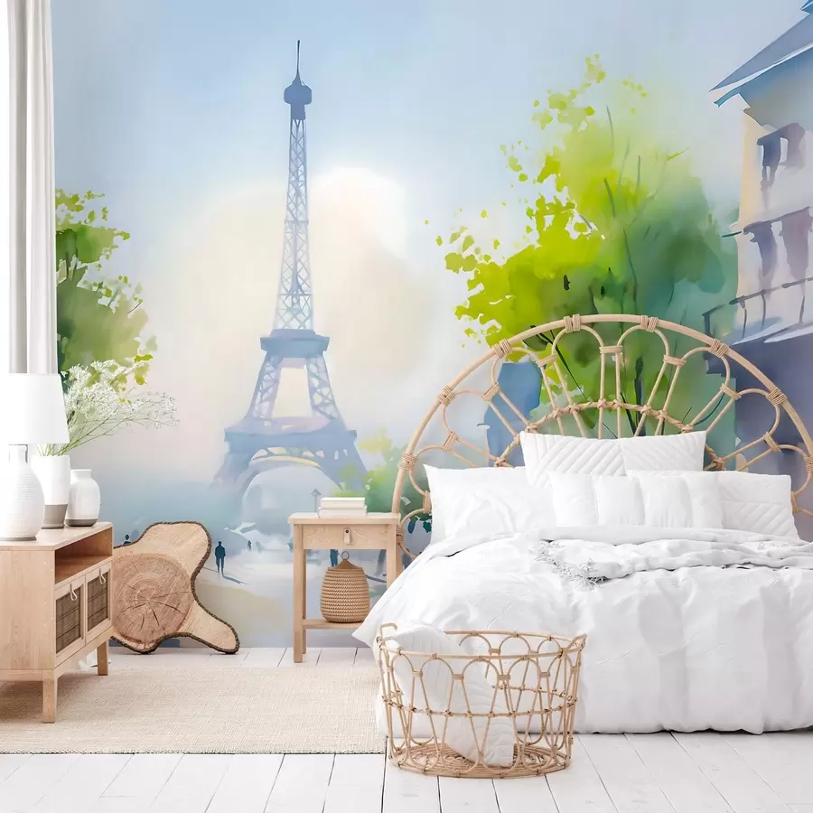 zidne murale Pariz, gradski pejzaž u akvarelnom stilu à la prima w05566