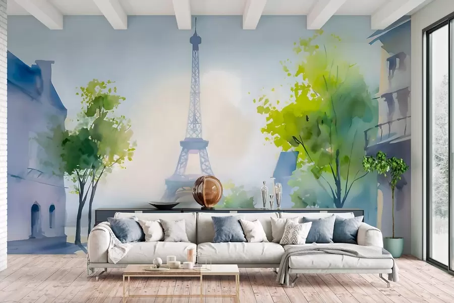 zidne murale Pariz, gradski pejzaž u akvarelnom stilu à la prima w05566