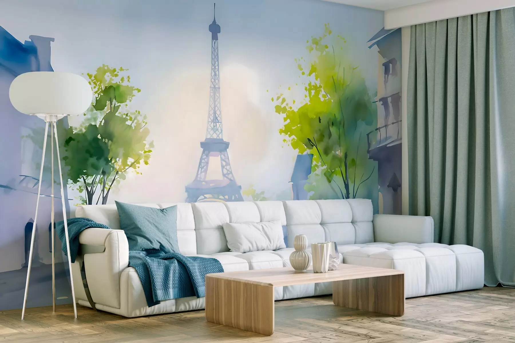 zidne murale Pariz, gradski pejzaž u akvarelnom stilu à la prima w05566
