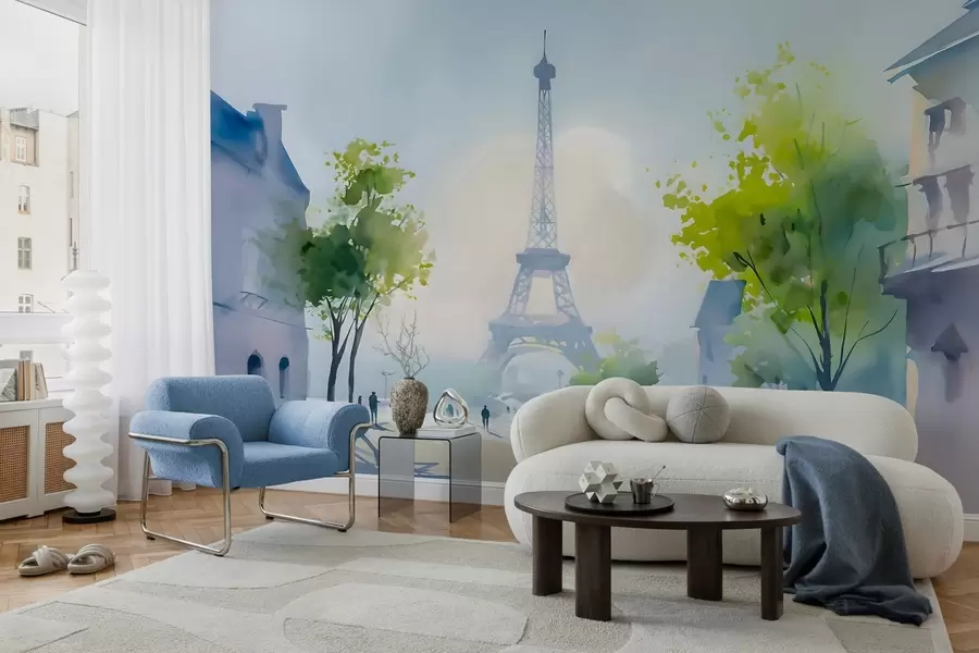 zidne murale Pariz, gradski pejzaž u akvarelnom stilu à la prima w05566