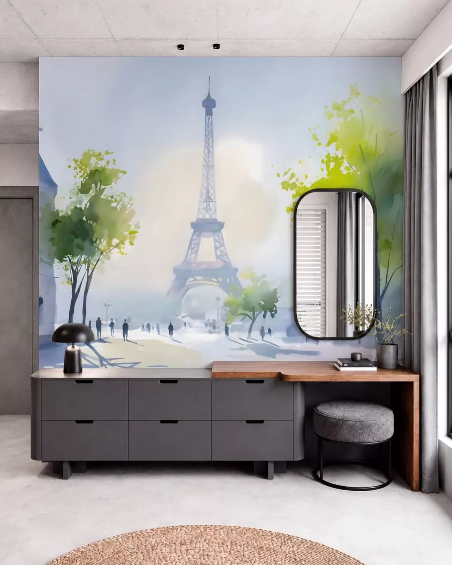 zidne murale Pariz, gradski pejzaž u akvarelnom stilu à la prima w05566