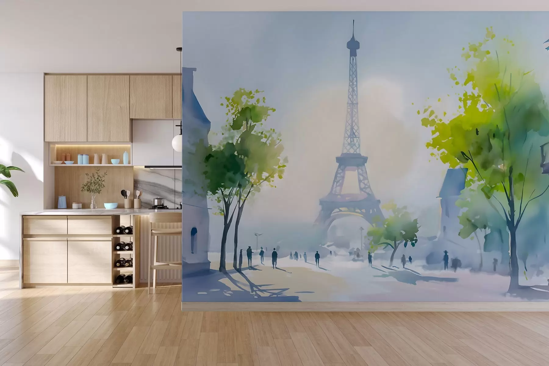 zidne murale Pariz, gradski pejzaž u akvarelnom stilu à la prima w05566