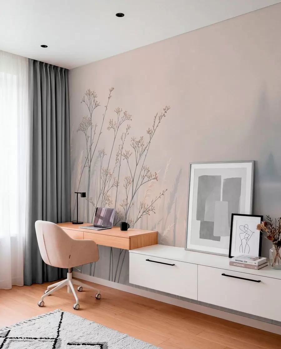 zidne murale Livadne trave uz vodu u maglovitom krajoliku w05534
