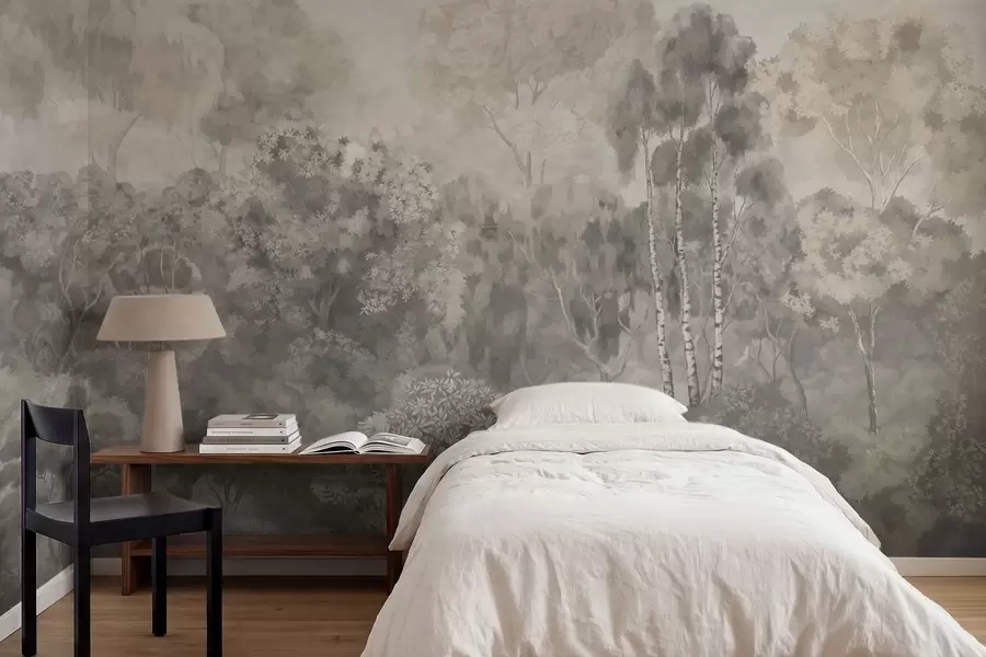 zidne murale Svijetli šumski krajolik s rijekom w05542