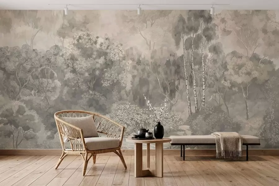 zidne murale Svijetli šumski krajolik s rijekom w05542