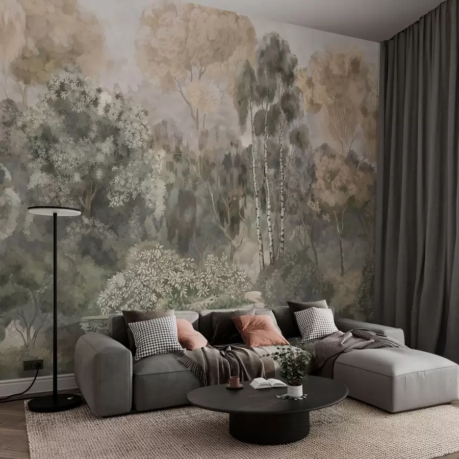 zidne murale Šumski prizor s rijekom i gustim drvećem w05542v1
