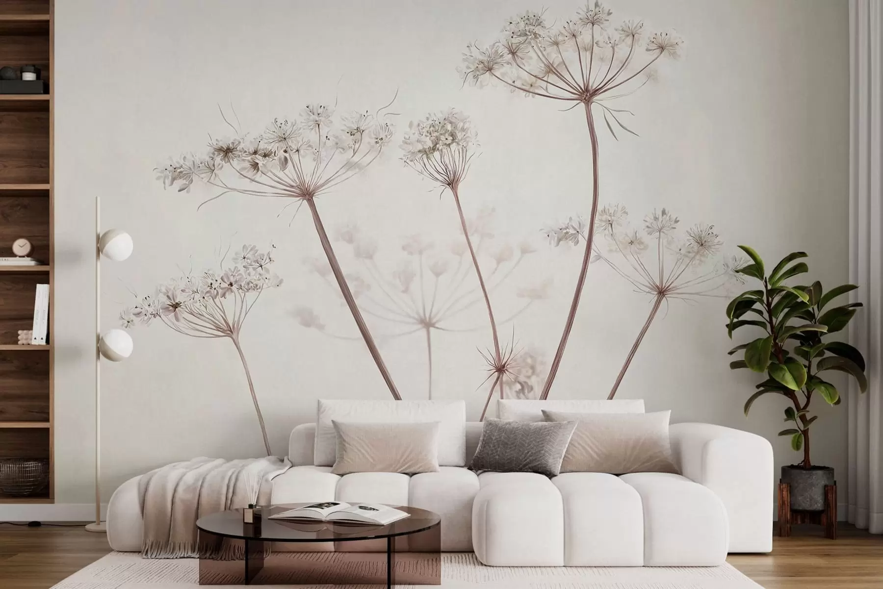 zidne murale Suhi štitasti cvjetovi na svijetloj minimalnoj pozadini w05543