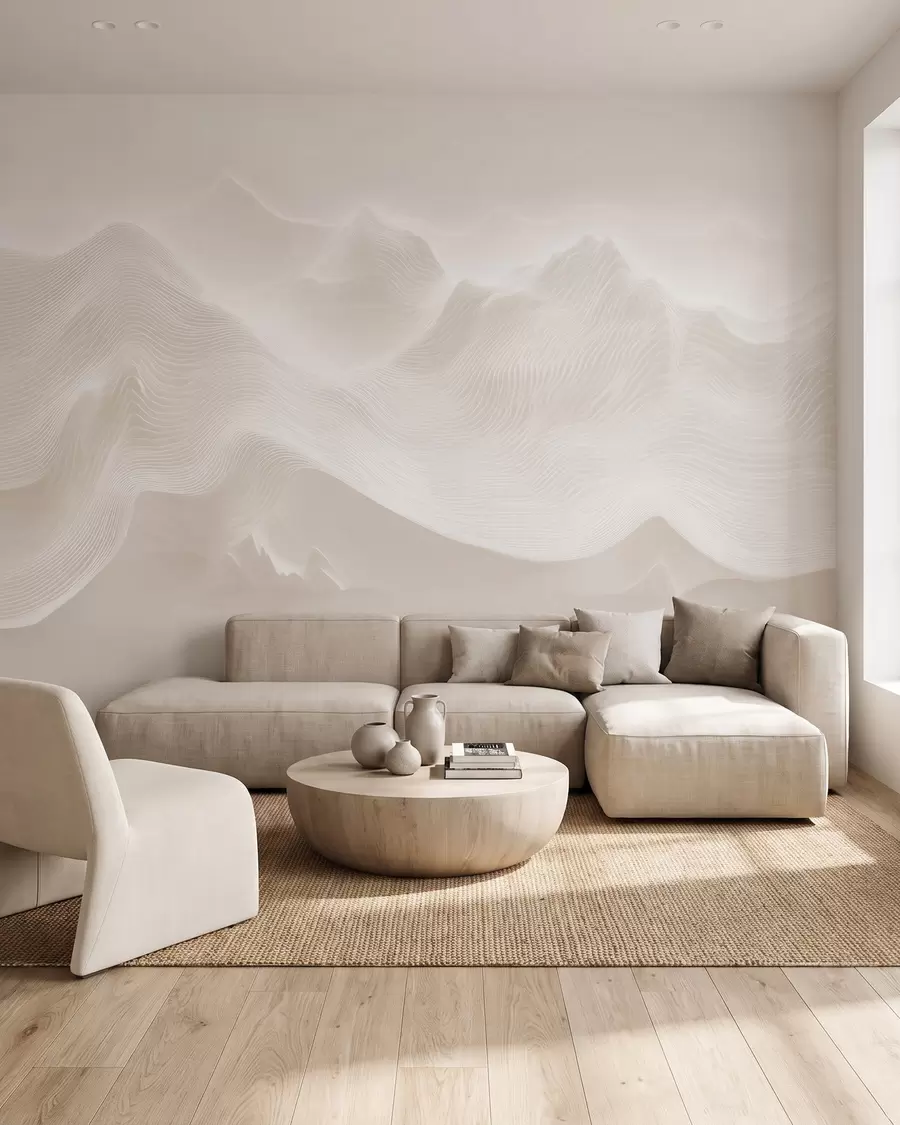 zidne murale Apstraktne valovite planine u bež paleti u minimalističkom stilu w09713