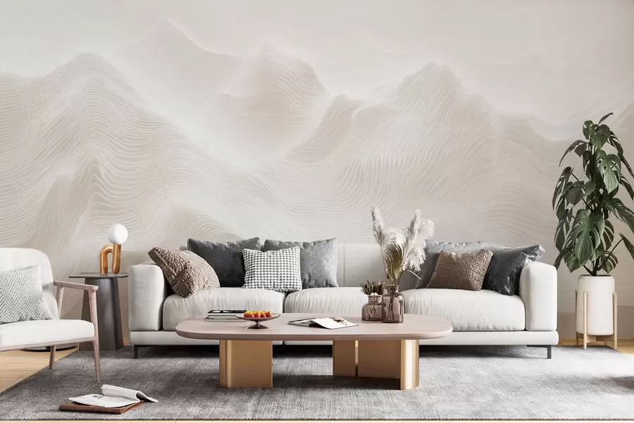 zidne murale Apstraktne valovite planine u bež paleti u minimalističkom stilu w09713