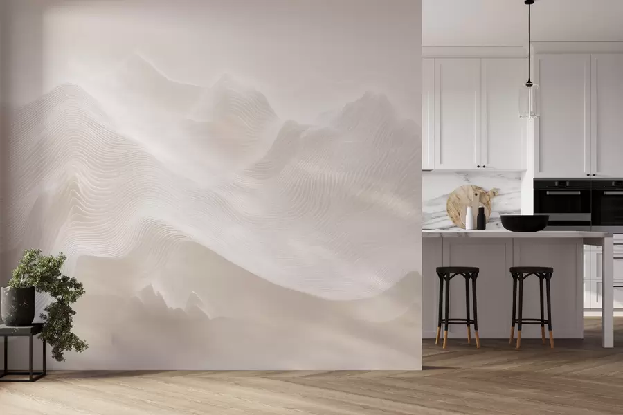 zidne murale Apstraktne valovite planine u bež paleti u minimalističkom stilu w09713