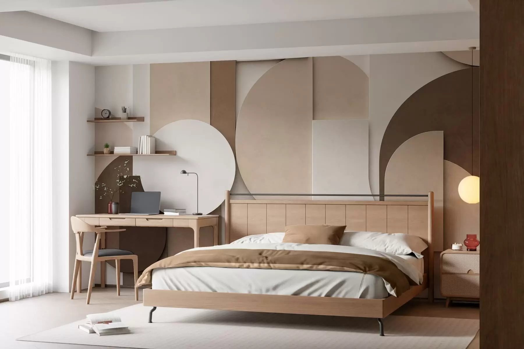 zidne murale Teksturirani bež geometrijski oblici u slojevitoj 3D kompoziciji, minimalistička moderna zidna umjetnost w05598