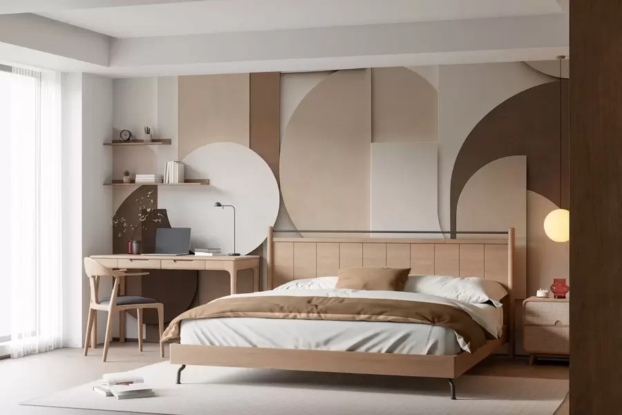 zidne murale Teksturirani bež geometrijski oblici u slojevitoj 3D kompoziciji, minimalistička moderna zidna umjetnost w05598