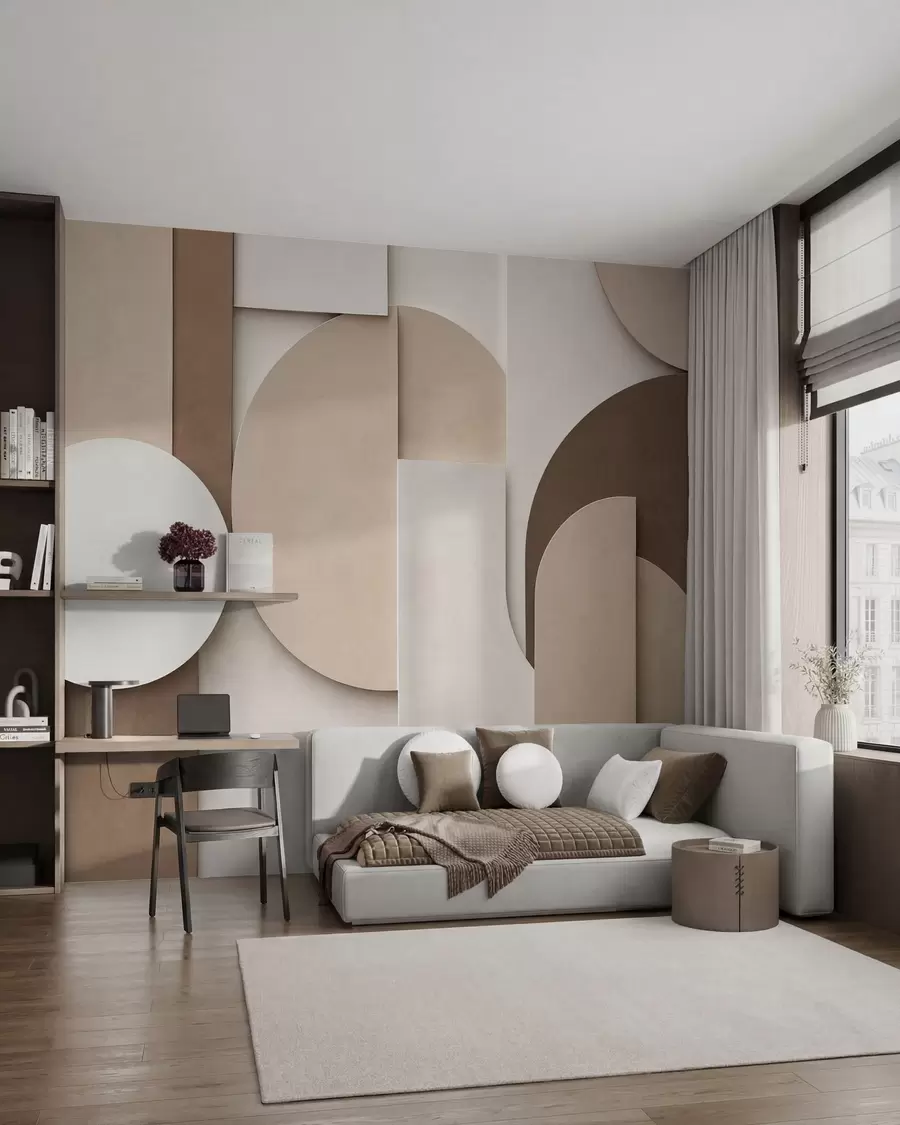 zidne murale Teksturirani bež geometrijski oblici u slojevitoj 3D kompoziciji, minimalistička moderna zidna umjetnost w05598
