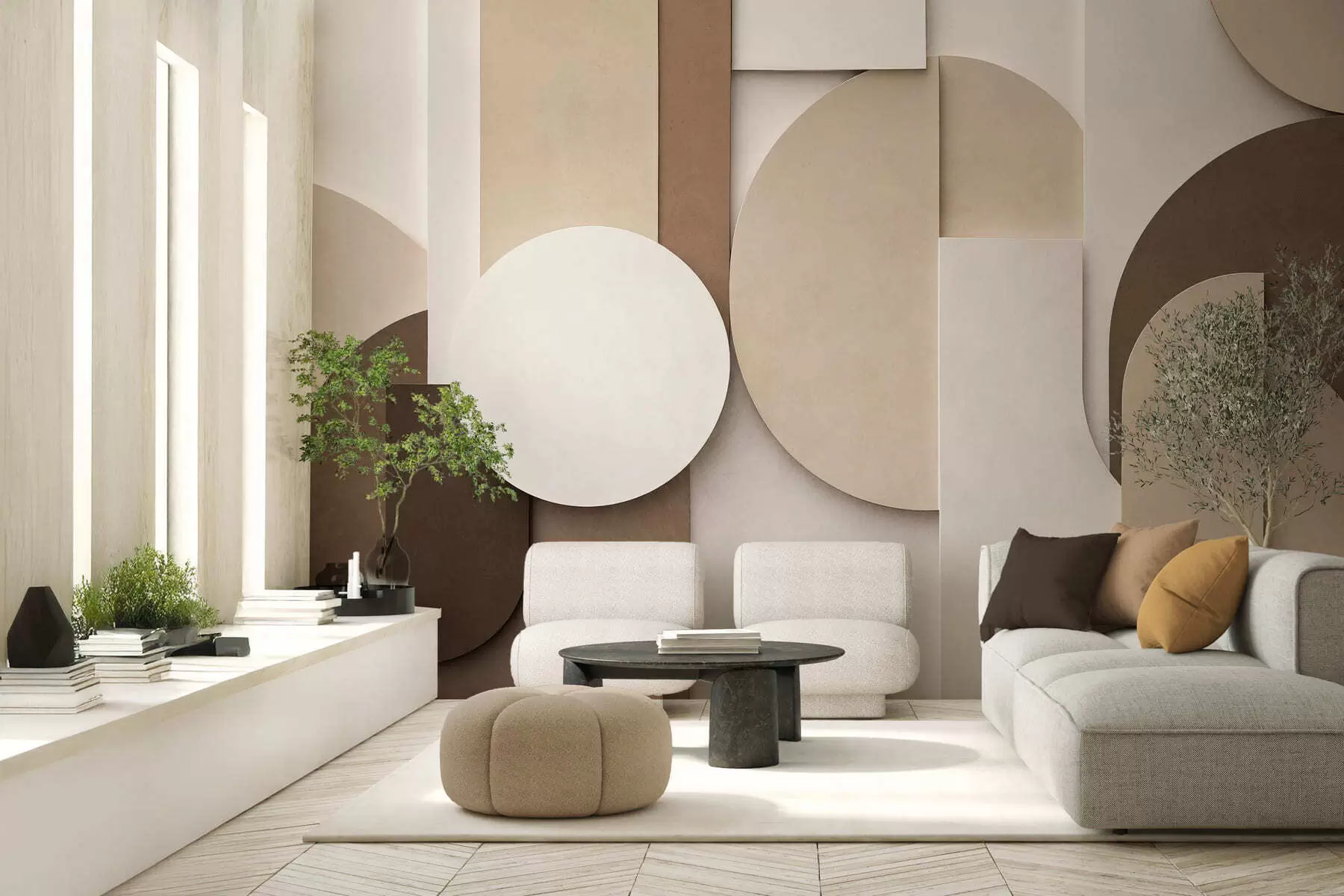 zidne murale Teksturirani bež geometrijski oblici u slojevitoj 3D kompoziciji, minimalistička moderna zidna umjetnost w05598