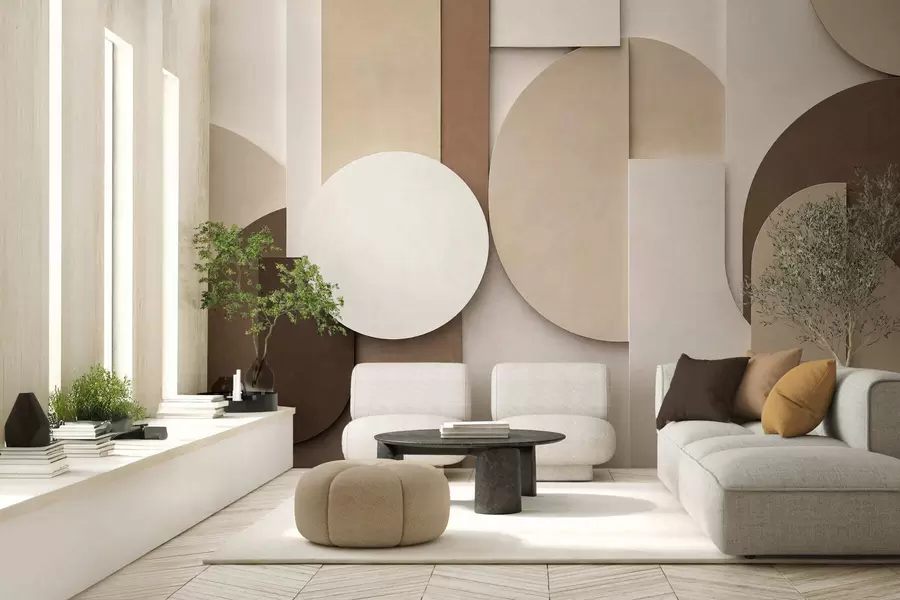 zidne murale Teksturirani bež geometrijski oblici u slojevitoj 3D kompoziciji, minimalistička moderna zidna umjetnost w05598