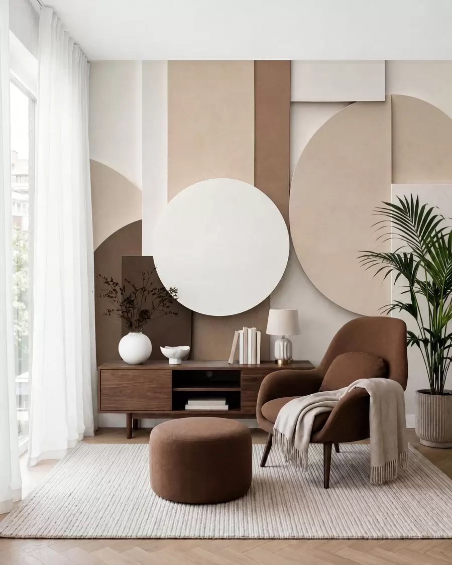 zidne murale Teksturirani bež geometrijski oblici u slojevitoj 3D kompoziciji, minimalistička moderna zidna umjetnost w05598