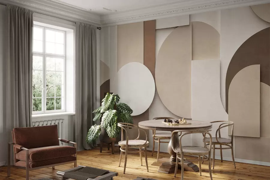 zidne murale Teksturirani bež geometrijski oblici u slojevitoj 3D kompoziciji, minimalistička moderna zidna umjetnost w05598