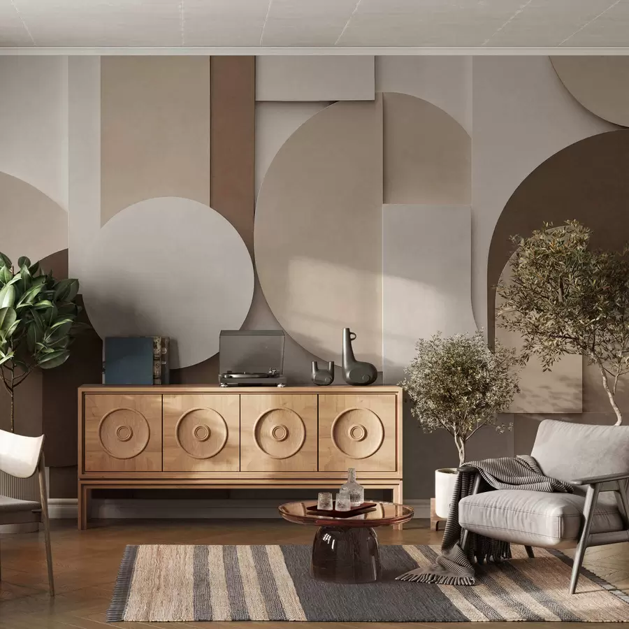 zidne murale Teksturirani bež geometrijski oblici u slojevitoj 3D kompoziciji, minimalistička moderna zidna umjetnost w05598