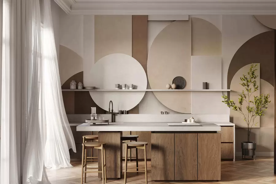 zidne murale Teksturirani bež geometrijski oblici u slojevitoj 3D kompoziciji, minimalistička moderna zidna umjetnost w05598