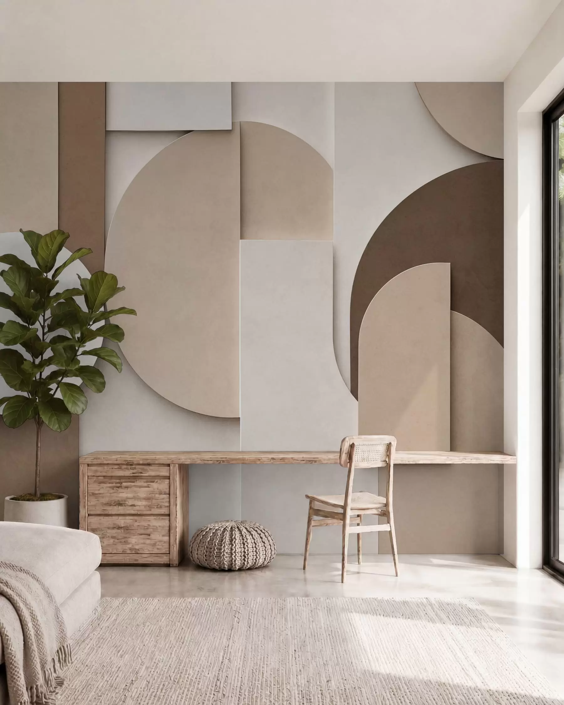zidne murale Teksturirani bež geometrijski oblici u slojevitoj 3D kompoziciji, minimalistička moderna zidna umjetnost w05598