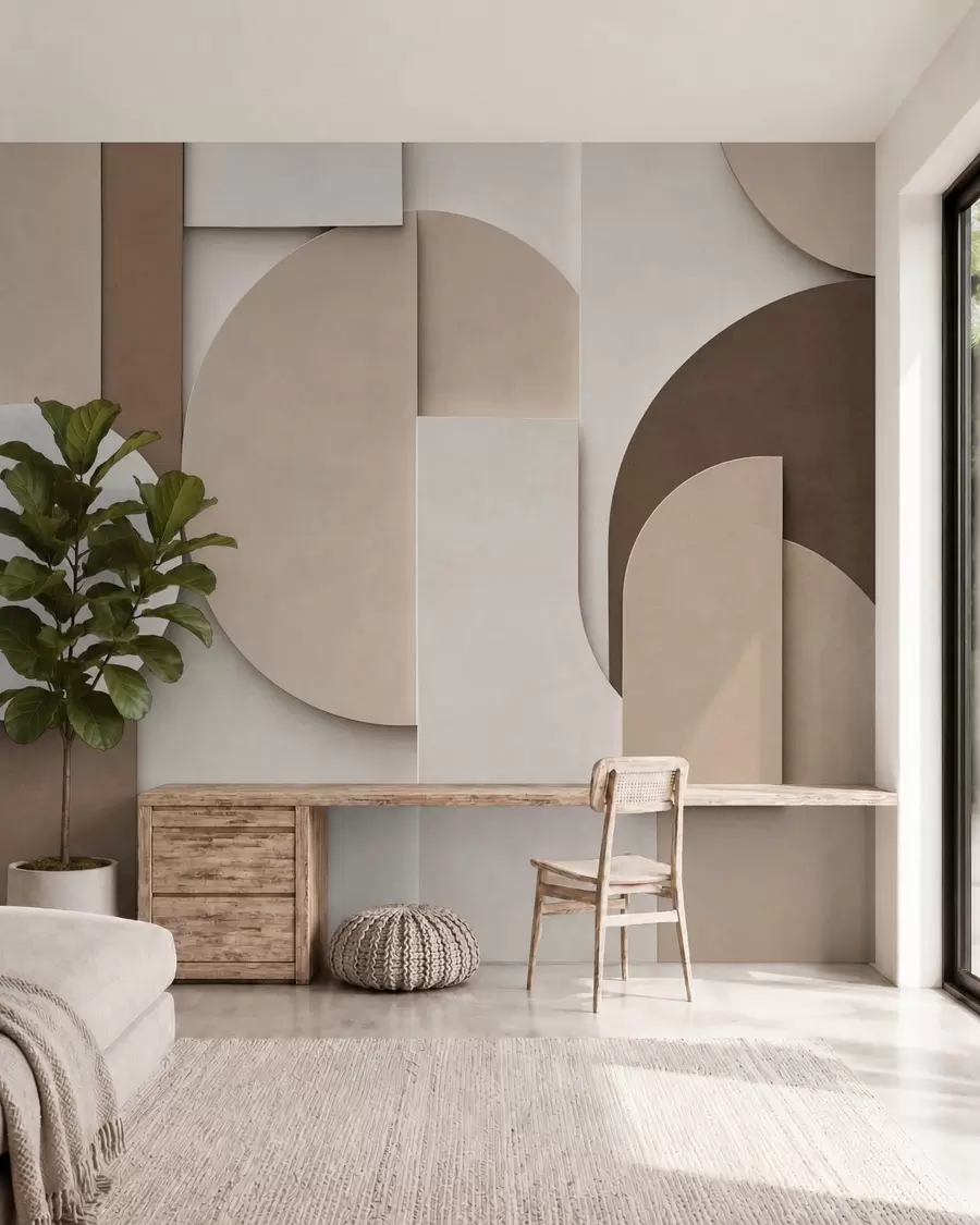zidne murale Teksturirani bež geometrijski oblici u slojevitoj 3D kompoziciji, minimalistička moderna zidna umjetnost w05598
