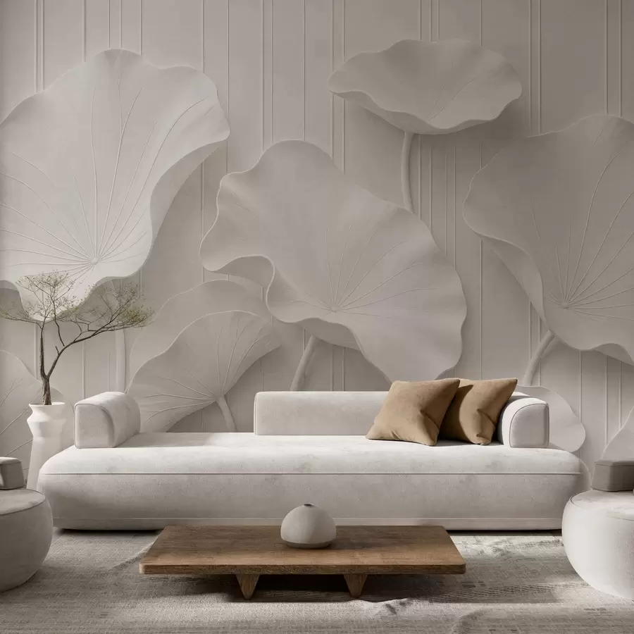 zidne murale Bijeli skulpturalni cvjetni reljef sa slojevitim laticama, elegantna 3D zidna umjetnost w05604